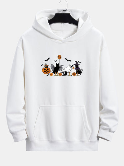 Dallas | Halloween Pumpkin Black Cat Print Relax Fit Hoodie