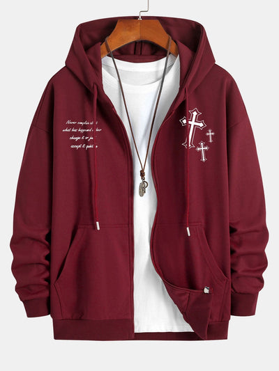 Waylon | Cross Slogan Print Relax Fit Zip Hoodie