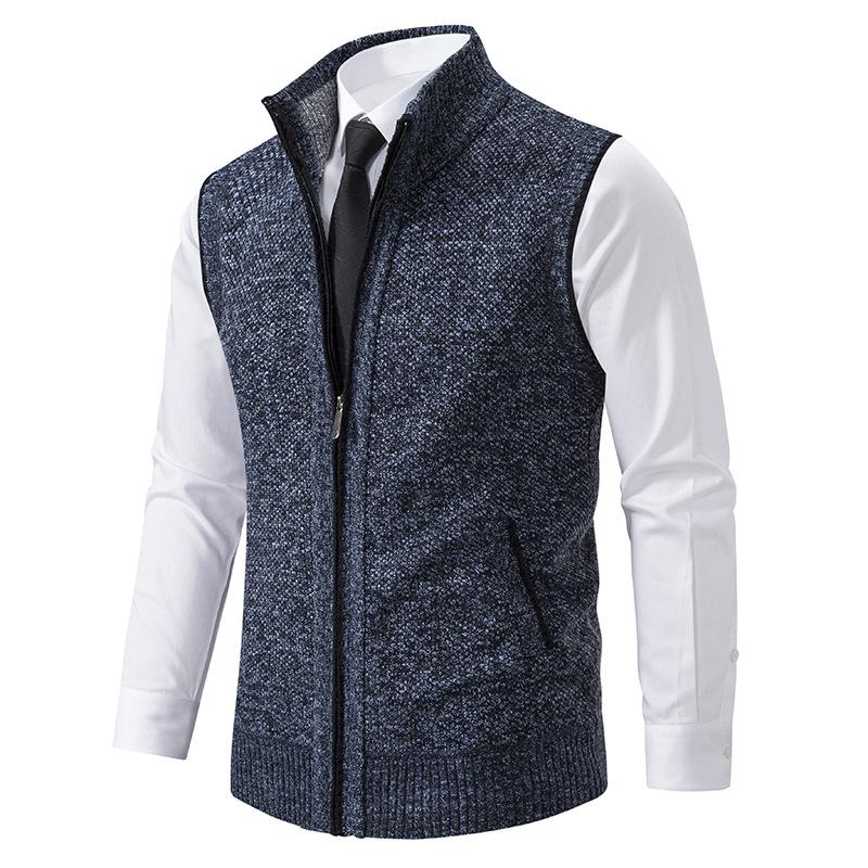Men's Casal Solid Color Stand Collar Sleevelessnitted Vest