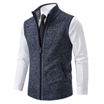Men's Casal Solid Color Stand Collar Sleevelessnitted Vest