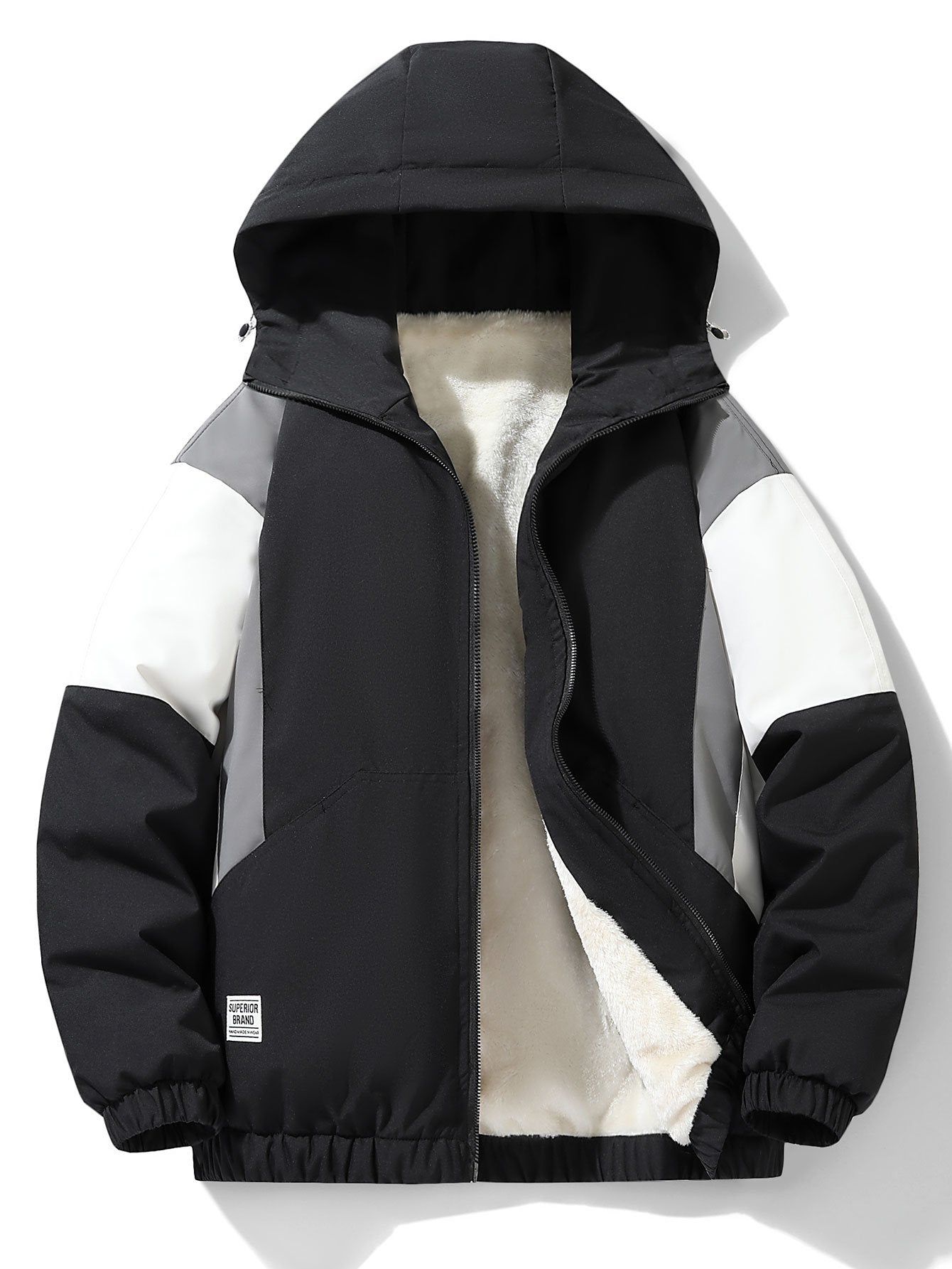 Fernando | Teddy Fleece Lined Color Block Hooded Windbreaker