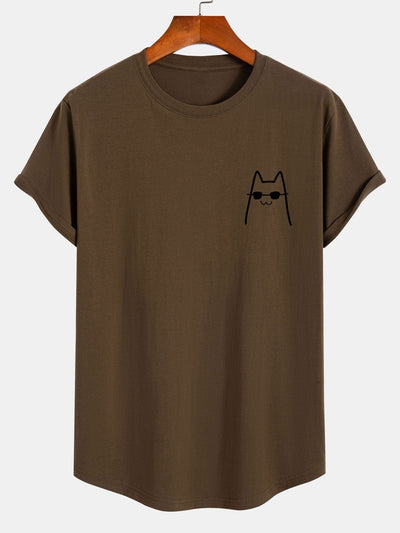 Anthony® | Cat With Sunglasses Print Cotton Arc Hem T-Shirt