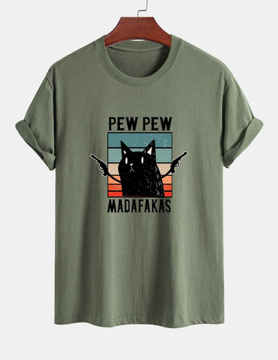 Tadeo® | Black Cat Print Cotton T-Shirt