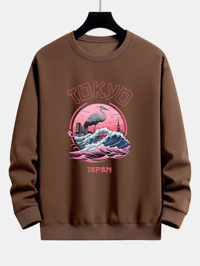 Leonard® | Tokyo Wave Crane Bird Print Relax Fit Sweatshirt