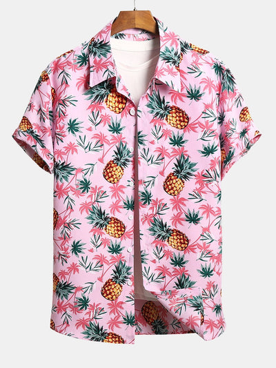 Almas® | Pineapple Palm Tree Print Button Up Shirt