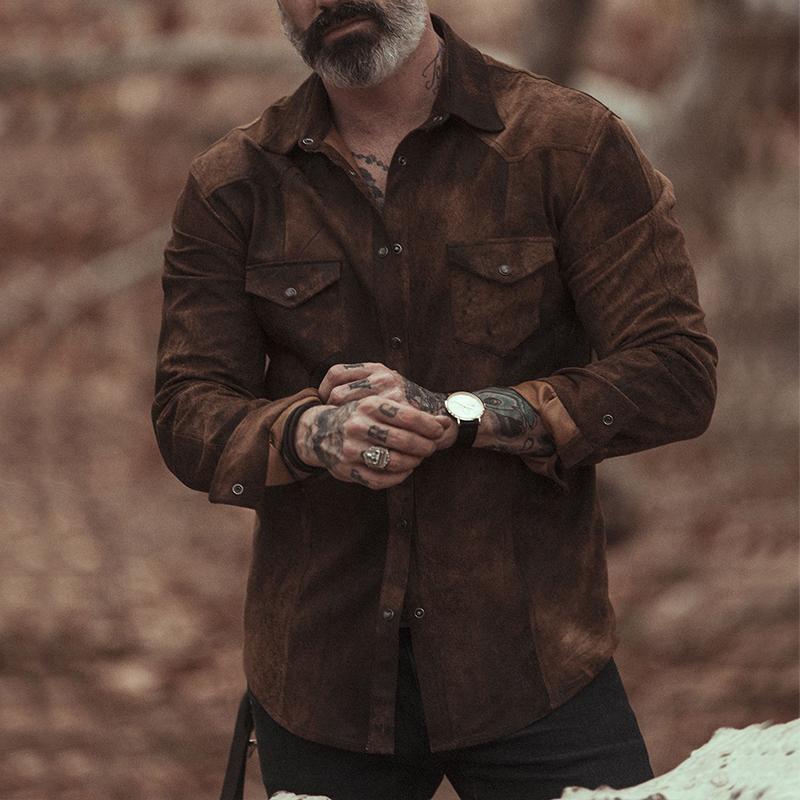 Men's Vine Casal Sede Lapel Long Sleeve Shirt