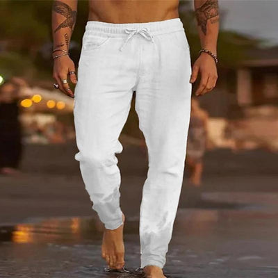 Men's Casal Solid Color Cotn Blend Drawstring Elastic Waist Loose Beach Pants