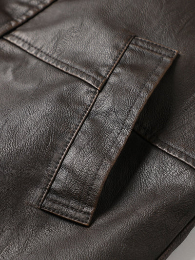 Leandro | Long Lined Faux Fur Lined PU Leather Overcoat