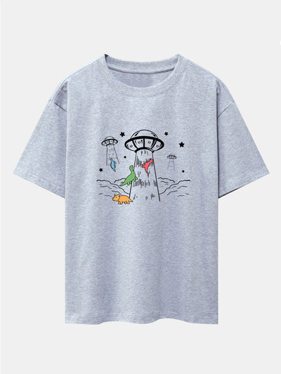 Xavier® | Ufo Take Away Dinosaurs Print Drop Shoulder Oversize T-Shirt