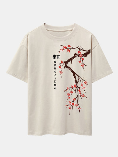 Ken® | Tokyo Japanese Cherry Blossoms Print Drop Shoulder Oversize T-Shirt