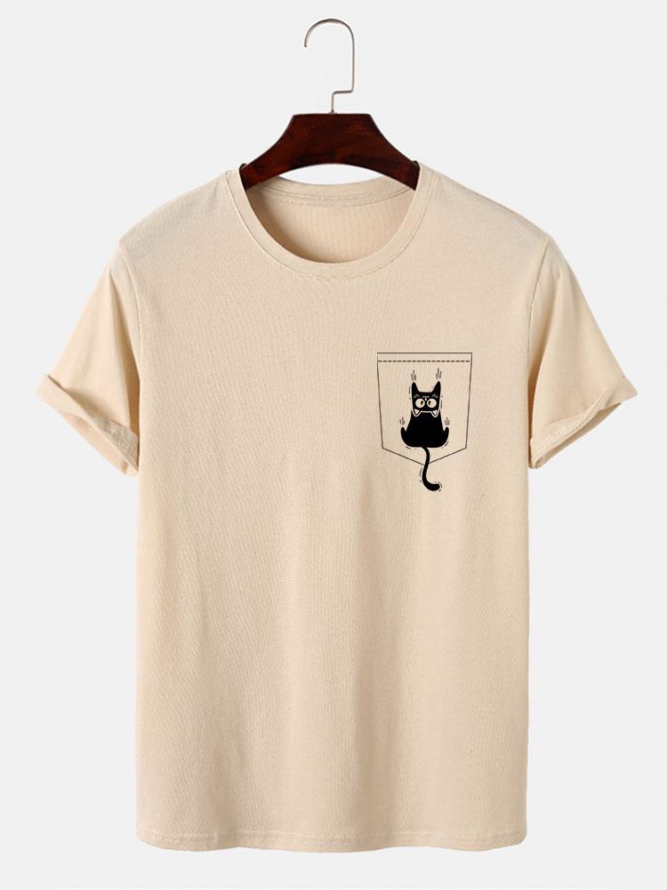 Hernán® | Cat Slipping Out Of Pocket Print T-Shirt
