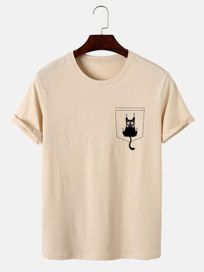 Hernán® | Cat Slipping Out Of Pocket Print T-Shirt