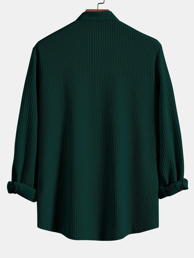 Adlar® | Long Sleeve Muscle Fit Ribbed Stand Collar Shirt & Straight Leg Linen Pants