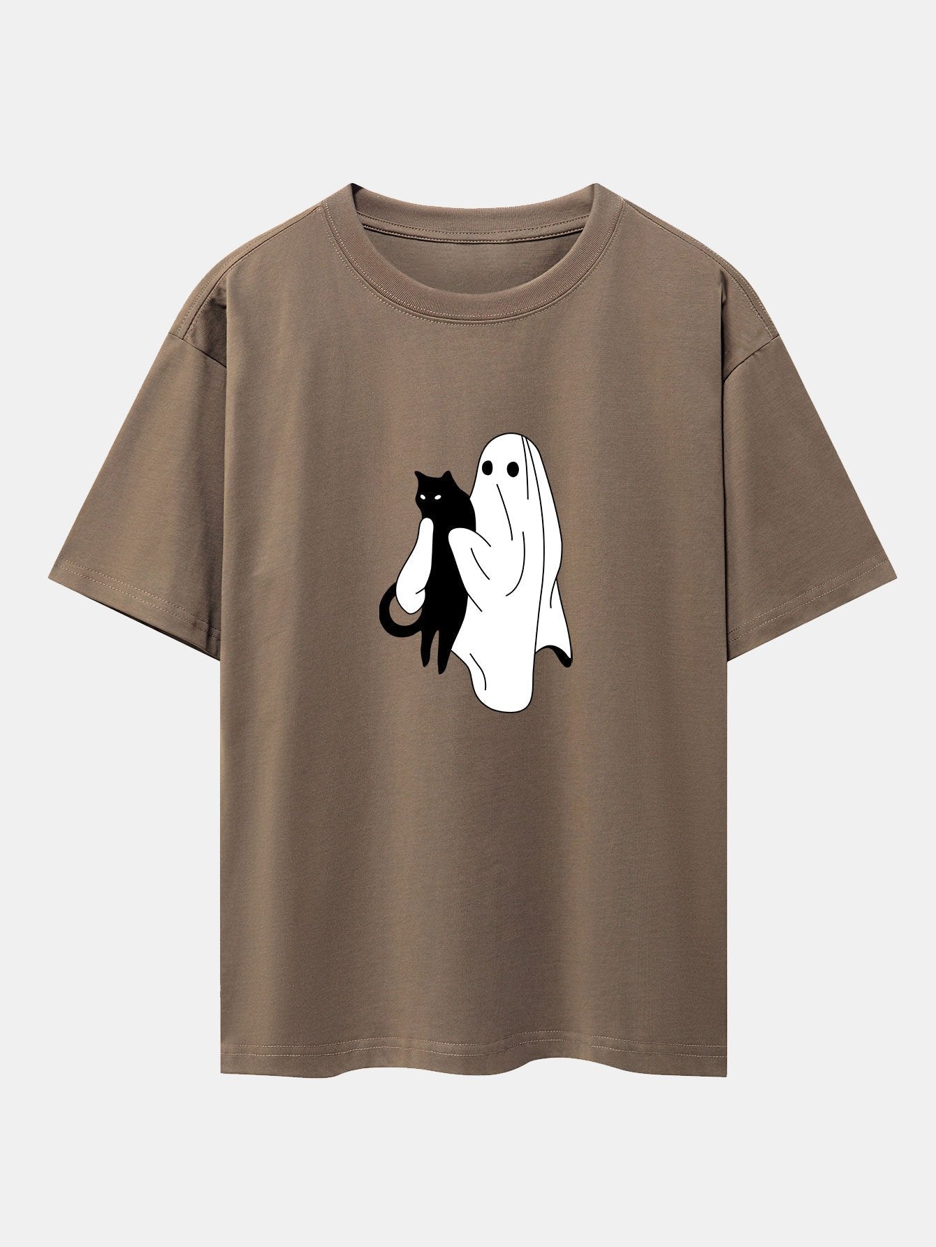 Aurelio® | Ghost Black Cat Print Drop Shoulder Oversize T-Shirt