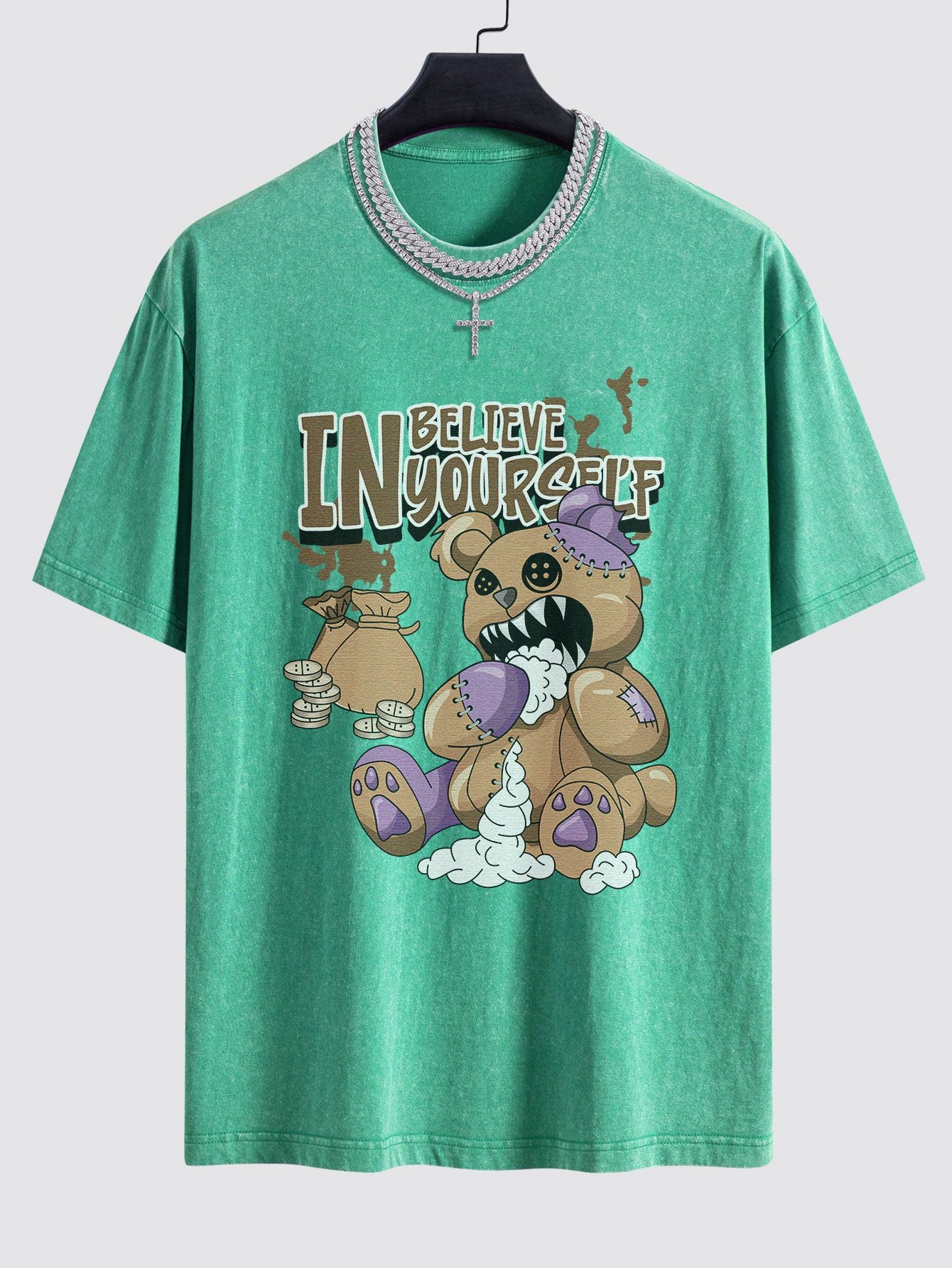 Alfred® | Violent Bear Slogan Print Washed Drop Shoulder Oversize T-Shirt