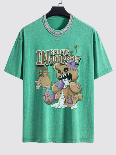 Alfred® | Violent Bear Slogan Print Washed Drop Shoulder Oversize T-Shirt