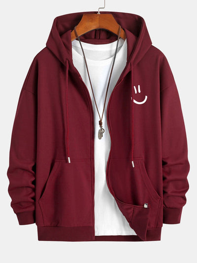 Shane | Smiley Face Print Relax Fit Zip Hoodie