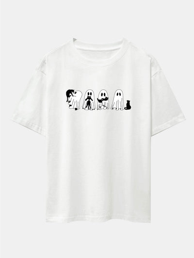Baldomero® | Black Cat Ghost Print Drop Shoulder Oversize T-Shirt