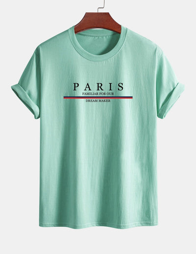 Arcadio® | Stripe Paris Slogan Print Cotton T-Shirt