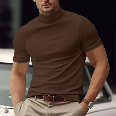 Men's Solid Color Half Trtle Neck SliFit Short Sleeve T-Shirt