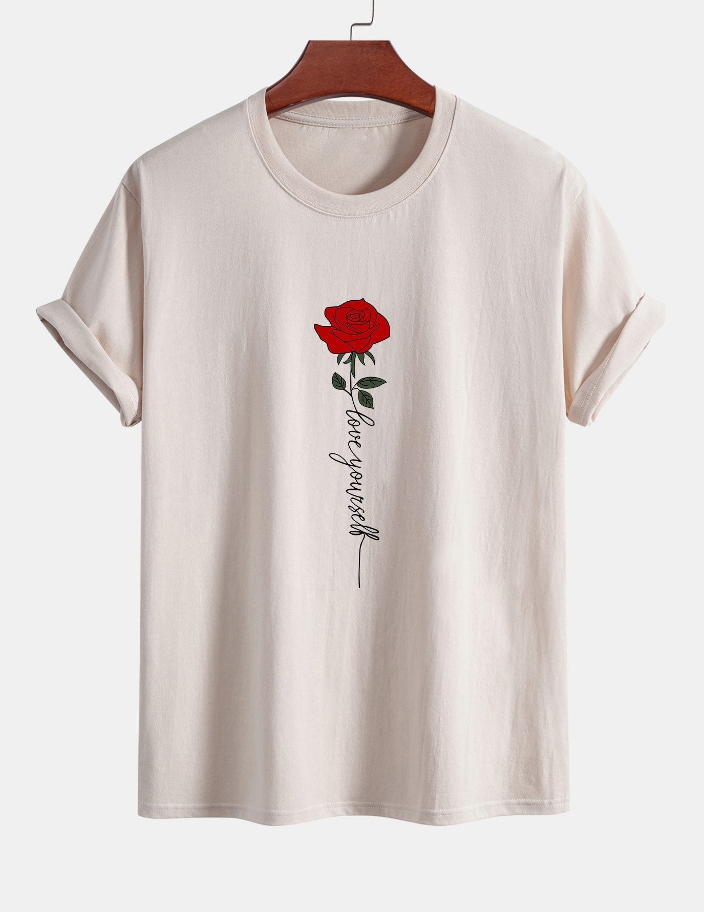 Arsenio® | Rose Slogan Print Cotton T-Shirt