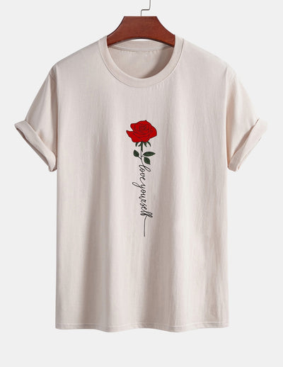 Arsenio® | Rose Slogan Print Cotton T-Shirt
