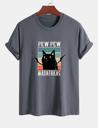 Tadeo® | Black Cat Print Cotton T-Shirt