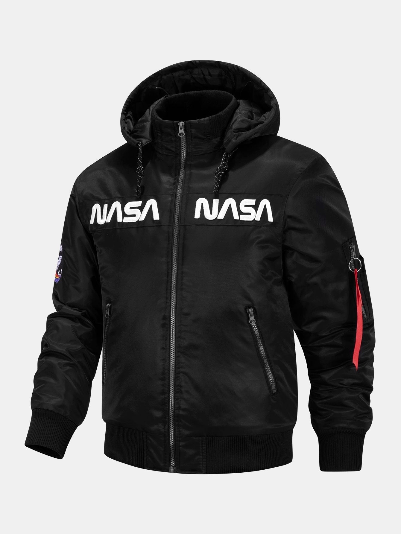 Jos�� | NASA Embroidery Quilted Lined Detachable Hooded Bomber Jacket