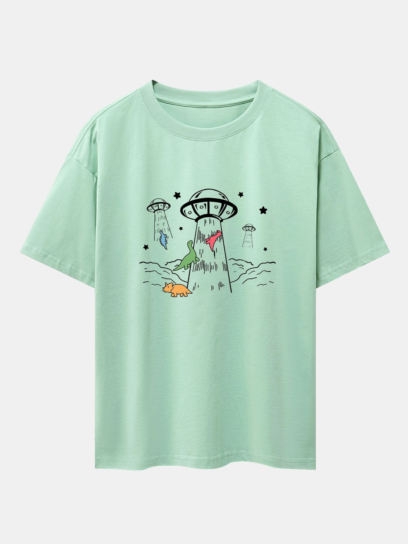 Xavier® | Ufo Take Away Dinosaurs Print Drop Shoulder Oversize T-Shirt