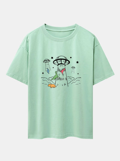 Xavier® | Ufo Take Away Dinosaurs Print Drop Shoulder Oversize T-Shirt