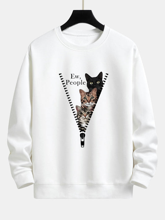 Simeón® | Zipper Cat Print Relax Fit Sweatshirt