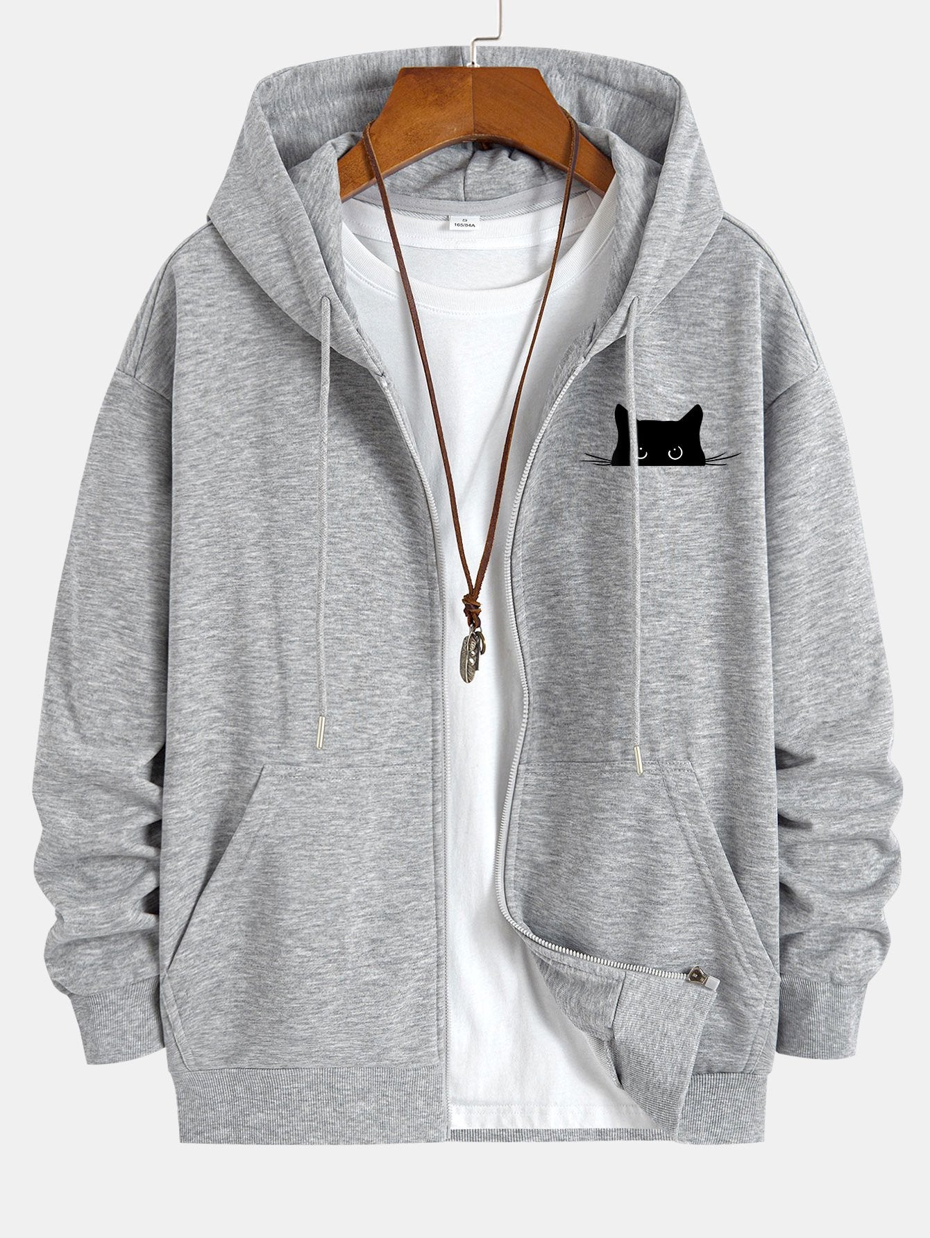 Harry | Black Cat Print Relax Fit Zip Hoodie