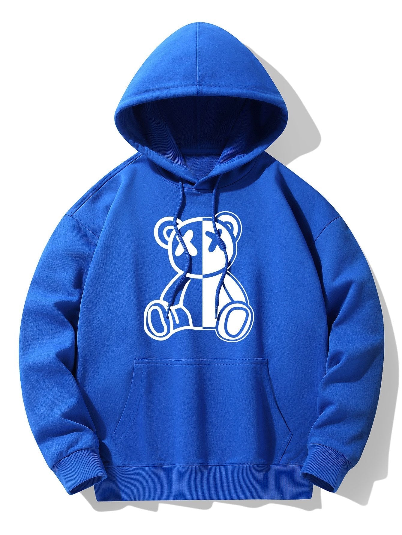 Indigo | Bear Print Drop Shoulder Relaxed Hoodie