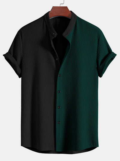 Truman® | Two Tone Muscle Fit Ribbed Stand Collar Shirt & Straight Leg Ribbed Pants