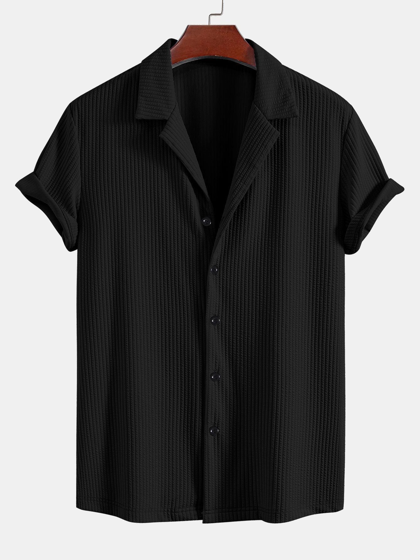 Leandro® | Defined Style: Ribbed Muscle Fit Shirt With Deep Cuban Collar