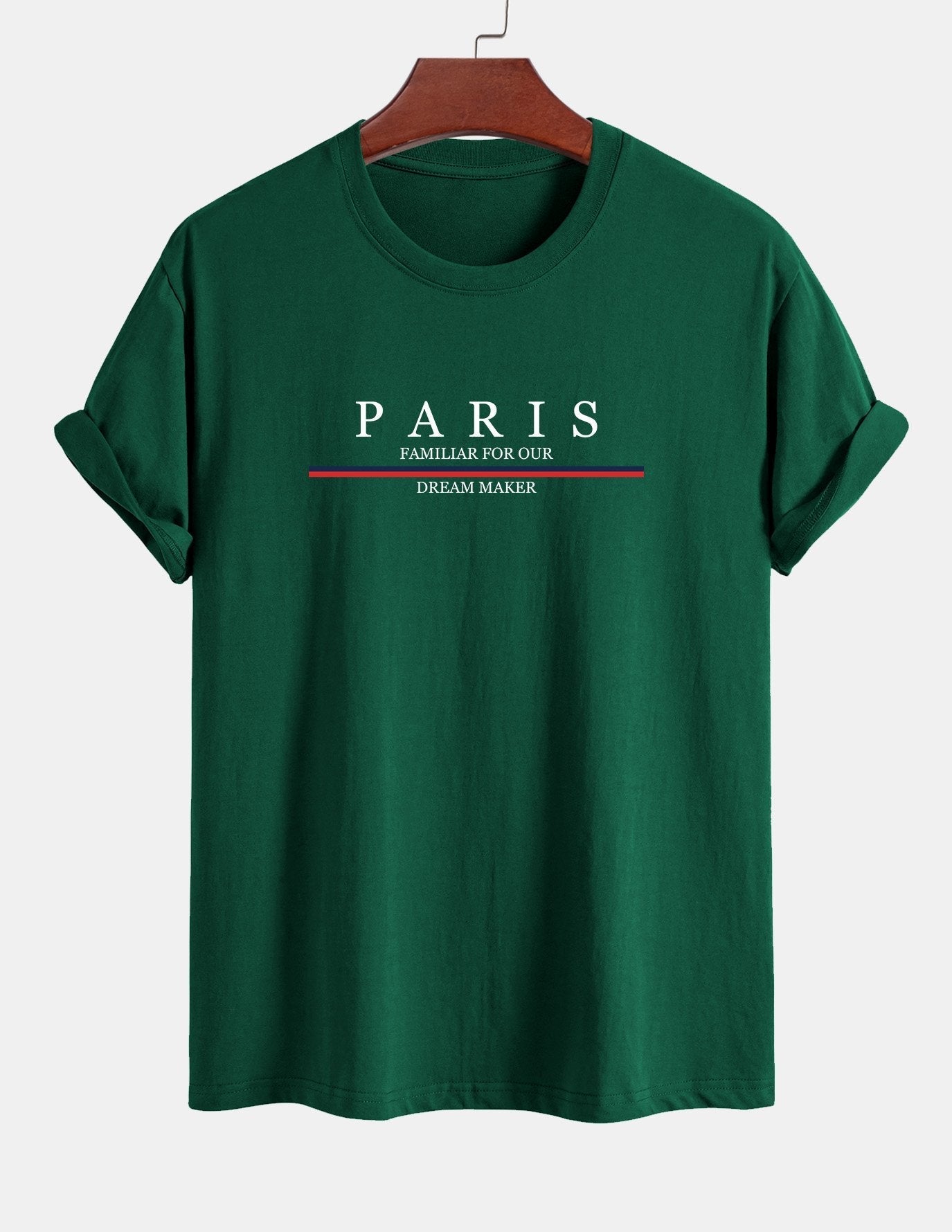 Arcadio® | Stripe Paris Slogan Print Cotton T-Shirt