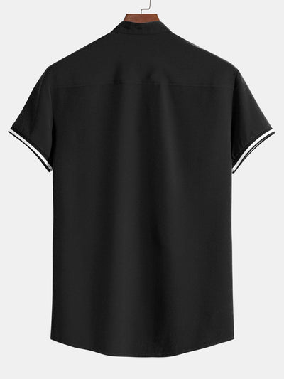 Arvid® | Muscle Fit Stripe Threaded Cuff Stand Collar Shirt