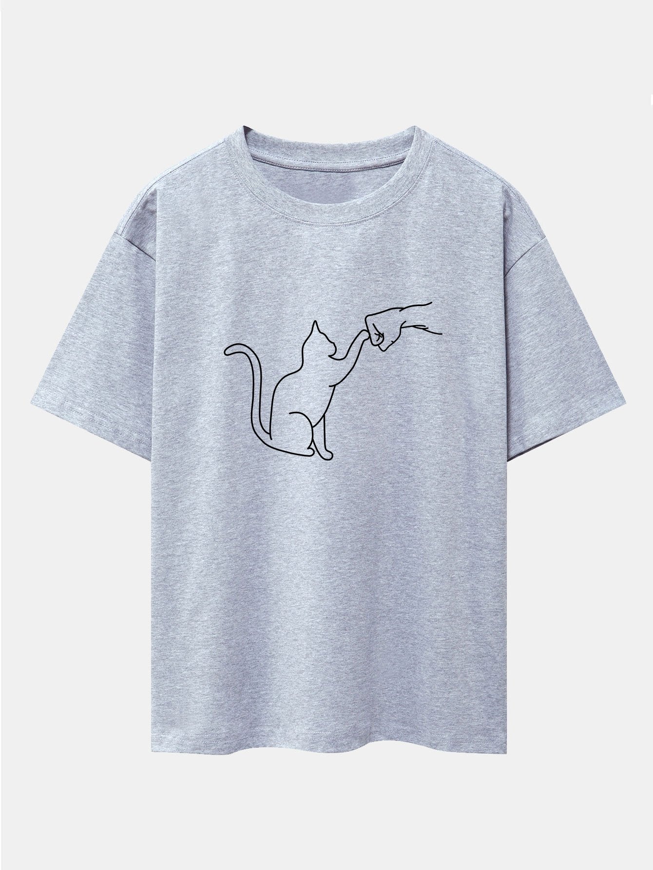 Asier® | Fist Bump Cat Print Drop Shoulder Oversize T-Shirt