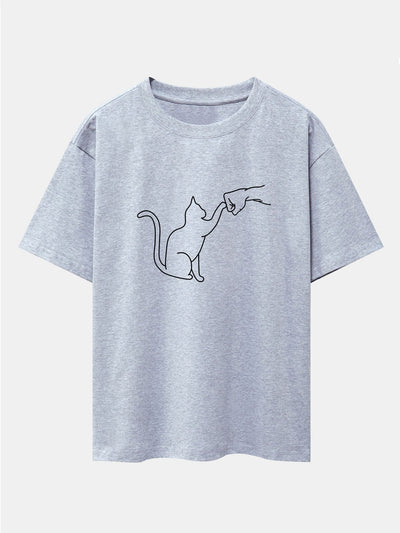 Asier® | Fist Bump Cat Print Drop Shoulder Oversize T-Shirt