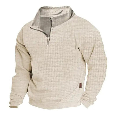 Men's Otdoor Cotn Blend Waffle Stand Collaripper Long Sleeve Sweatshirt