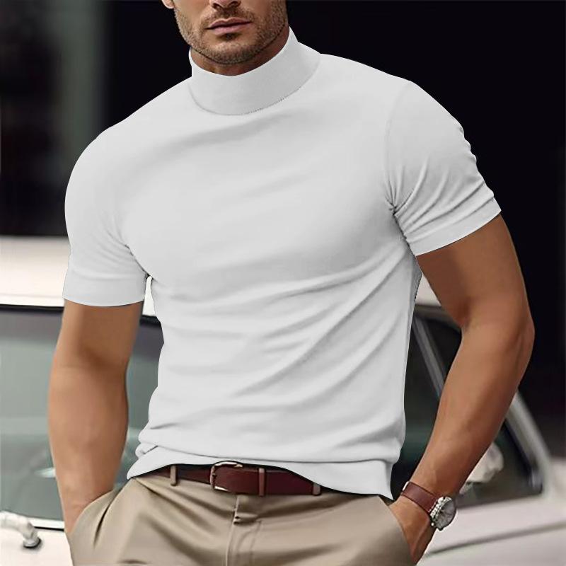 Men's Solid Color Half Trtle Neck SliFit Short Sleeve T-Shirt