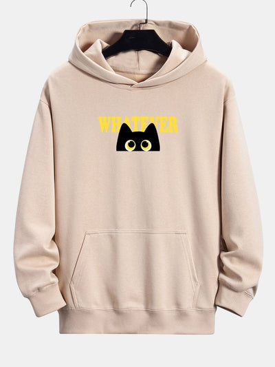 Quentin | Whatever Black Cat Print Relax Fit Hoodie