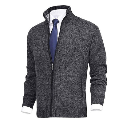 Men's Solid Color Stand Collar Cardigan Sweater