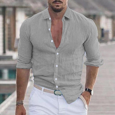 Bartholemy® | Men's Casual Solid Color Lapel Long Sleeve Shirt 21280669Y