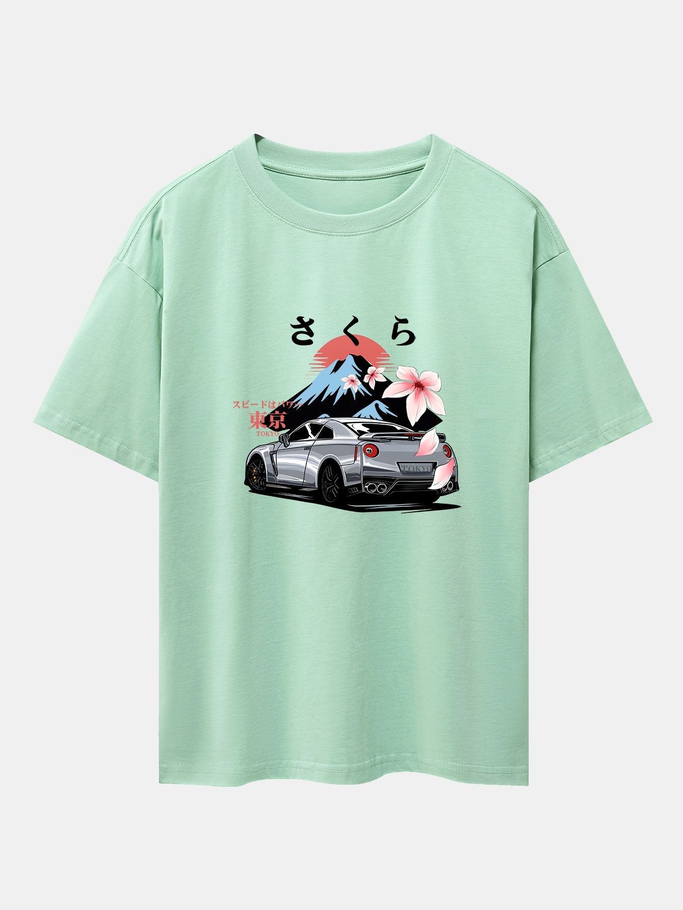 Howard® | Tokyo Cherry Blossoms Car Print Drop Shoulder Oversize T-Shirt