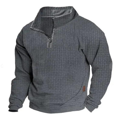 Men's Otdoor Cotn Blend Waffle Stand Collaripper Long Sleeve Sweatshirt