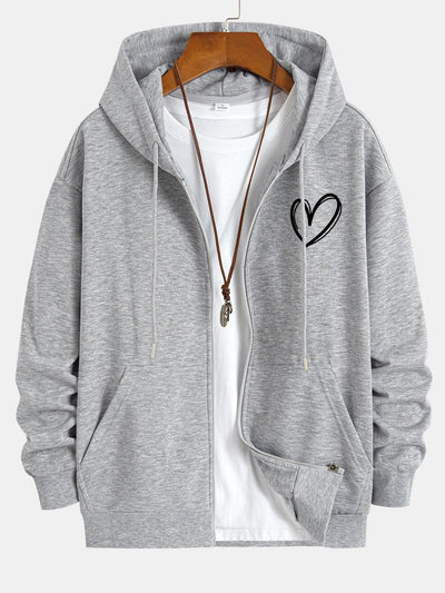 Duke | Heart Print Relax Fit Zip Hoodie