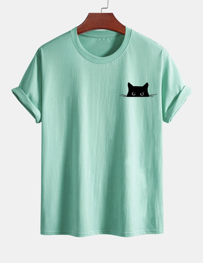 Ariel® | Black Cat Print Cotton T-Shirt