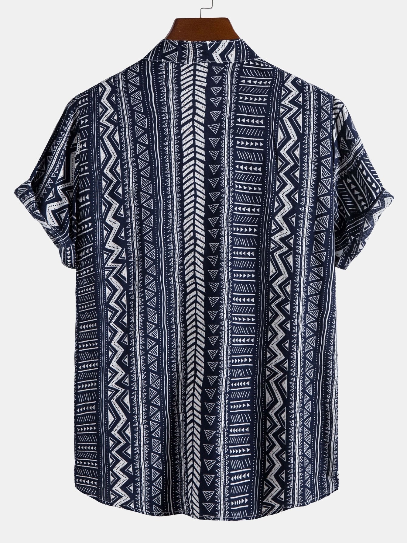 Aram® | Tribal Geometric Print Half Placket Henley Collar Shirt