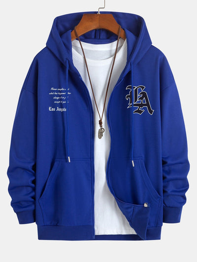 Renzo | Los Angeles Slogan Print Relax Fit Zip Hoodie